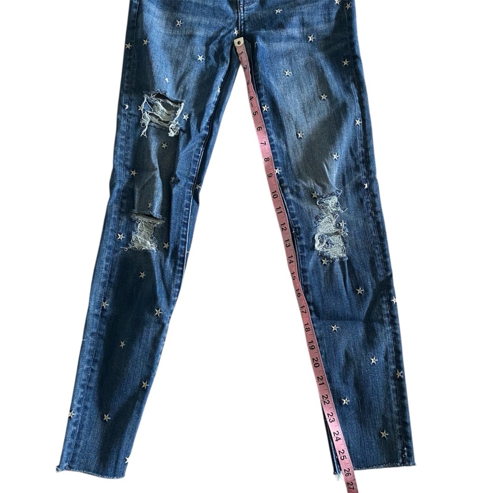 American Eagle Womens High Rise Jegging Sz 0 Embroidered White Stars Distressed - Picture 8 of 10